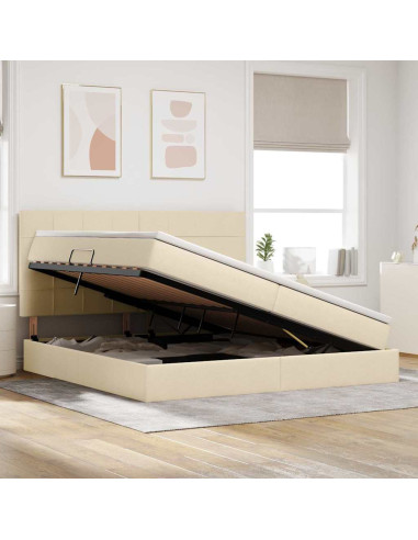 Letto con contenitore e materasso Crema 200 x 200 cm Poliestere