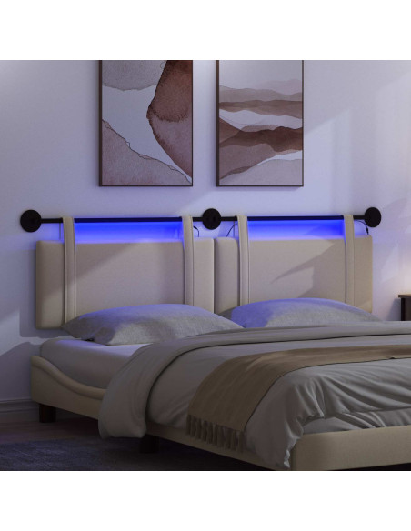 Testiera sospesa Con luce LED Crema Tessuto
