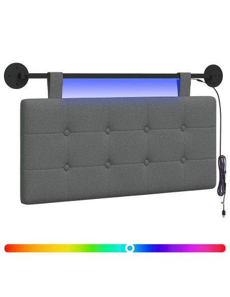 Testiera sospesa Con luce LED Grigio Scuro Tessuto