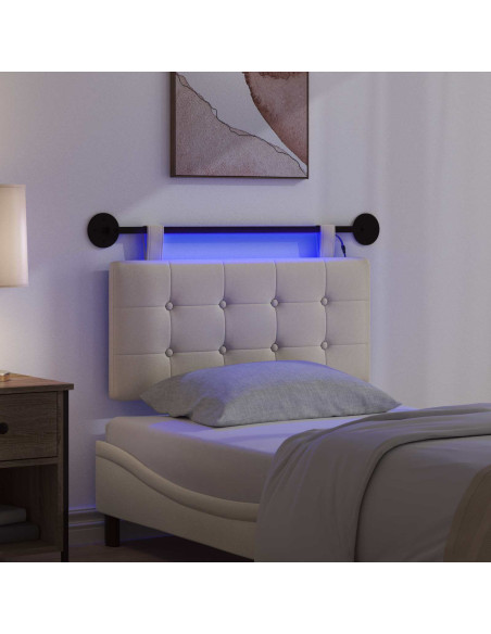 Testiera sospesa Con luce LED Crema Tessuto