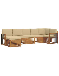Set divani 7 pcs Naturale e Beige Legno di Acacia Massello 2