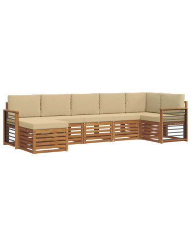 Set divani 7 pcs Naturale e Beige Legno di Acacia Massello