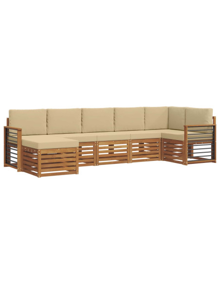Set divani 7 pcs Naturale e Beige Legno di Acacia Massello