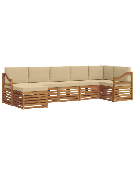 Set divani 7 pcs Naturale e Beige Legno di Acacia Massello