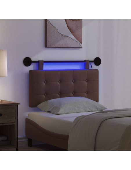 Testiera sospesa Con luce LED Marrone Similpelle
