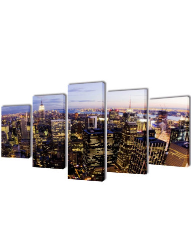 5 pz Set Stampa su Tela da Muro Vista dall'Alto su New York 200x100 cm