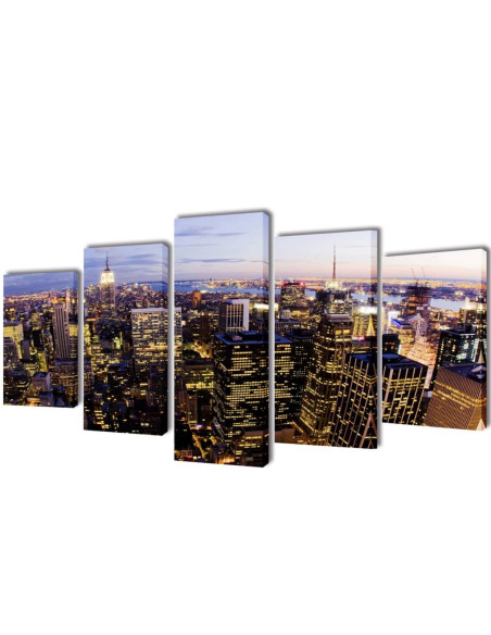 5 pz Set Stampa su Tela da Muro Vista dall'Alto su New York 200x100 cm