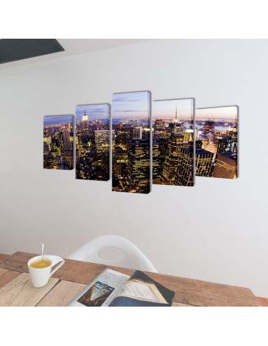 5 pz Set Stampa su Tela da Muro Vista dall'Alto su New York 200x100 cm