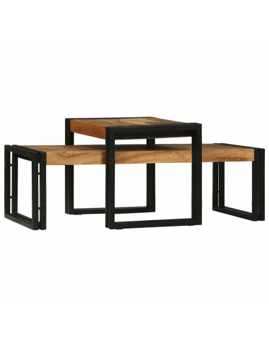 Tavolino da salotto 2 pcs Marrone Legno di Acacia Massello
