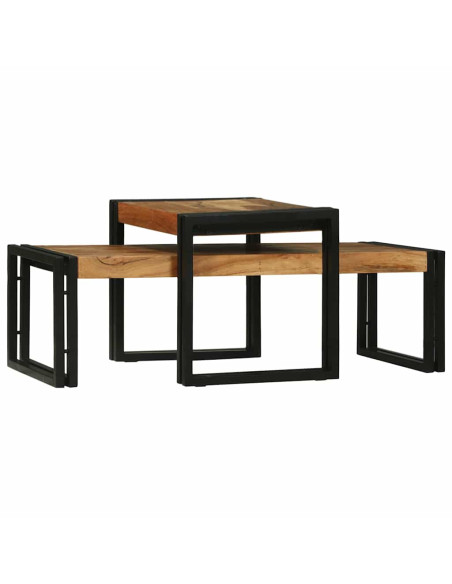 Tavolino da salotto 2 pcs Marrone Legno di Acacia Massello