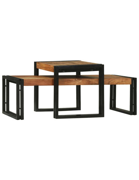 Tavolino da salotto 2 pcs Marrone Legno di Acacia Massello