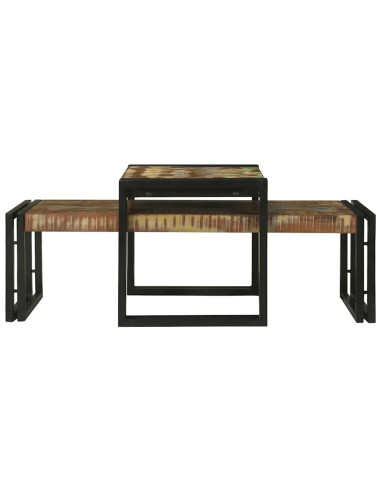 Tavolino da salotto 2 pcs Multicolore Legno Recuperato Massello