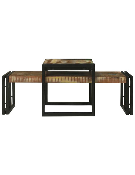 Tavolino da salotto 2 pcs Multicolore Legno Recuperato Massello