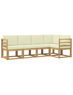 Set di divani da esterno con cuscino 5 pcs Bianco e Crema 2