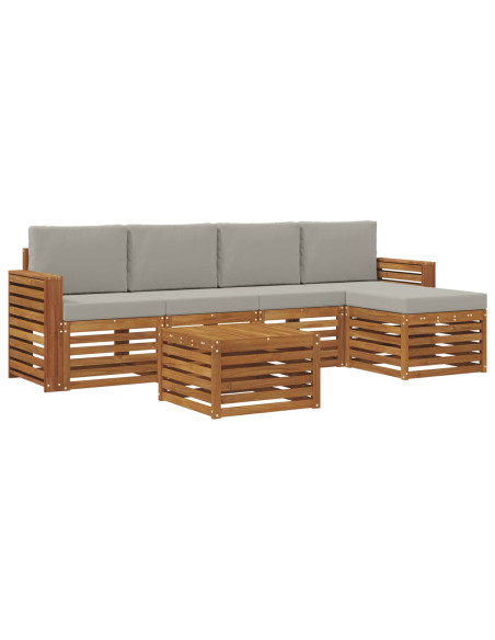 Set di divani da esterno 6 pcs Grigio Naturale e Chiaro