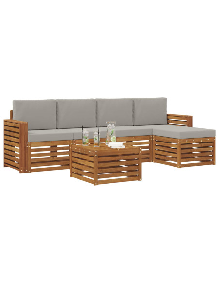 Set di divani da esterno 6 pcs Grigio Naturale e Chiaro