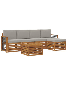 Set di divani da esterno 6 pcs Grigio Naturale e Chiaro 2