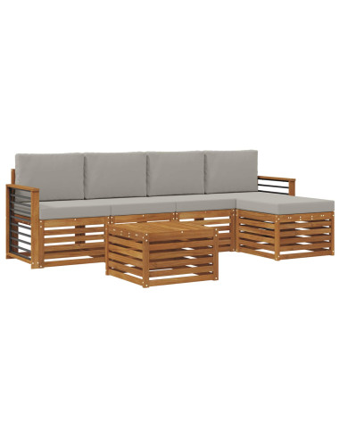 Set di divani da esterno 6 pcs Grigio Naturale e Chiaro