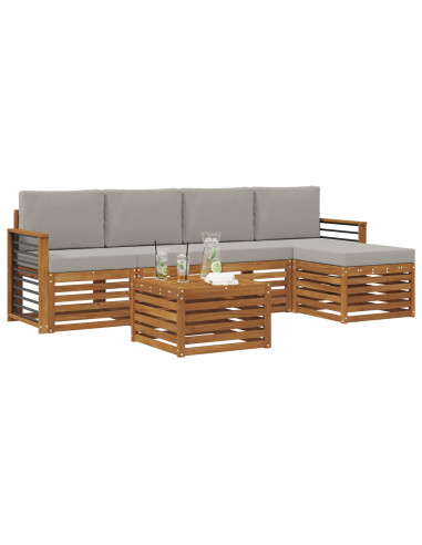 Set di divani da esterno 6 pcs Grigio Naturale e Chiaro