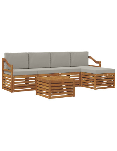 Set di divani da esterno 6 pcs Grigio Naturale e Chiaro