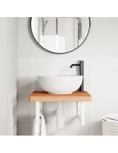 Ripiano a Parete per Lavabo in Acciaio e Massello di Faggio