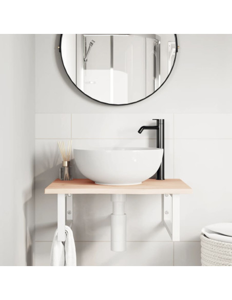 Ripiano a Parete per Lavabo in Acciaio e Massello di Rovere