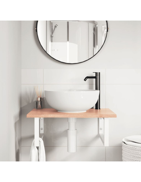Ripiano a Parete per Lavabo in Acciaio e Massello di Rovere
