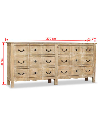 Credenza in Legno Massello di Mango 200x40x90 cm