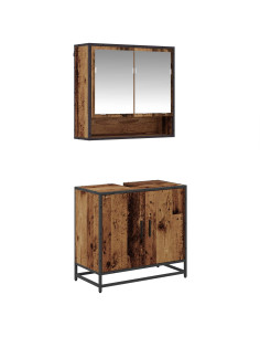 Set di mobili per il bagno con lo scaffale 2 pcs Legno vecchio 2