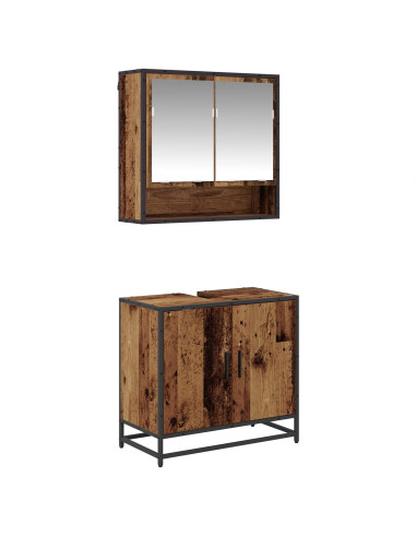 Set di mobili per il bagno con lo scaffale 2 pcs Legno vecchio