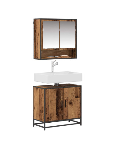 Set di mobili per il bagno con lo scaffale 2 pcs Legno vecchio