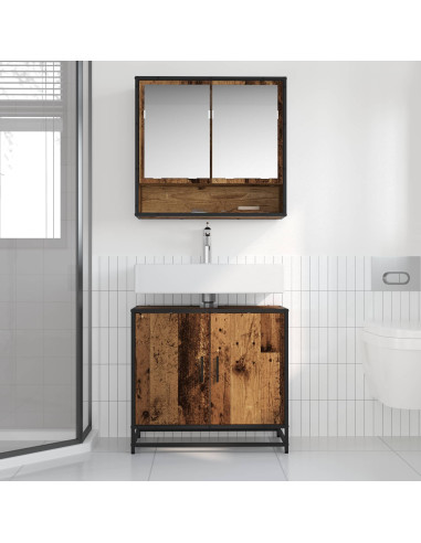 Set di mobili per il bagno con lo scaffale 2 pcs Legno vecchio