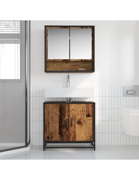 Set di mobili per il bagno con lo scaffale 2 pcs Legno vecchio