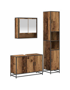 Set di mobili per il bagno con lo scaffale 3 pcs Legno vecchio 2