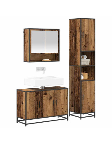 Set di mobili per il bagno con lo scaffale 3 pcs Legno vecchio