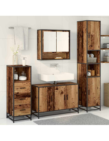 Set di mobili per il bagno con lo scaffale 3 pcs Legno vecchio