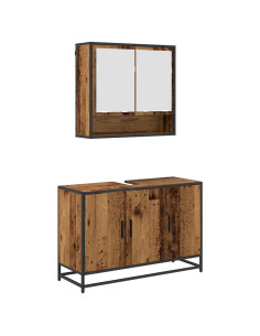 Set di mobili per il bagno con lo scaffale 2 pcs Legno vecchio 2