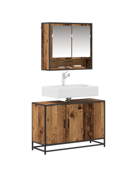 Set di mobili per il bagno con lo scaffale 2 pcs Legno vecchio