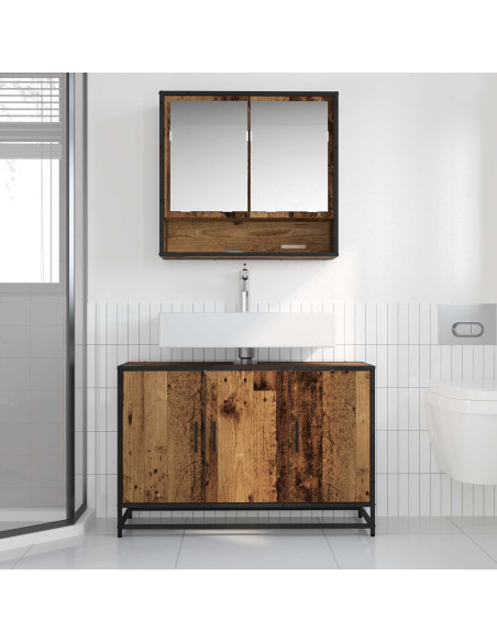 Set di mobili per il bagno con lo scaffale 2 pcs Legno vecchio