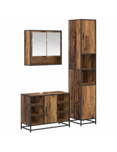 Set di mobili per il bagno con lo scaffale 3 pcs Legno vecchio 2