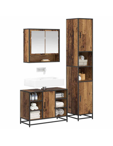 Set di mobili per il bagno con lo scaffale 3 pcs Legno vecchio