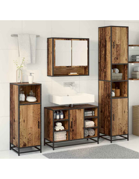 Set di mobili per il bagno con lo scaffale 3 pcs Legno vecchio