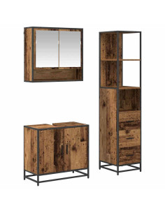 Set di mobili per il bagno con cassetto 3 pcs Legno vecchio 2