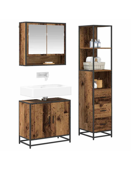 Set di mobili per il bagno con cassetto 3 pcs Legno vecchio