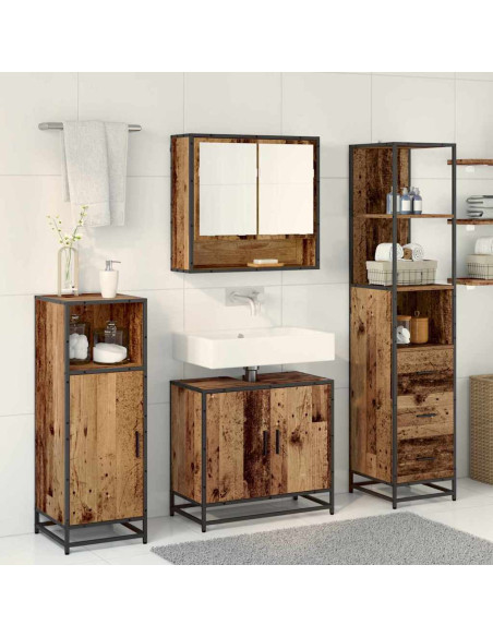 Set di mobili per il bagno con cassetto 3 pcs Legno vecchio