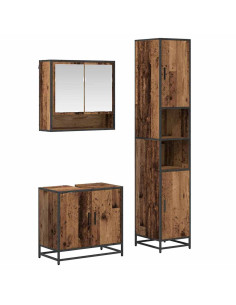 Set di mobili per il bagno con lo scaffale 3 pcs Legno vecchio 2