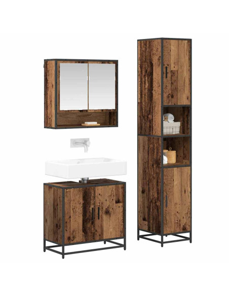Set di mobili per il bagno con lo scaffale 3 pcs Legno vecchio