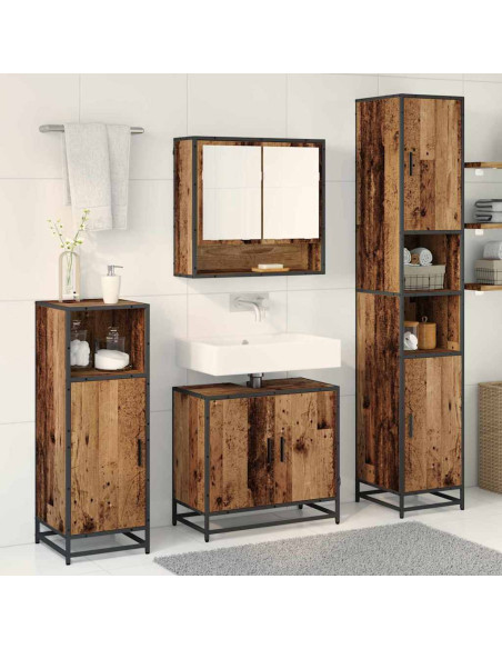 Set di mobili per il bagno con lo scaffale 3 pcs Legno vecchio