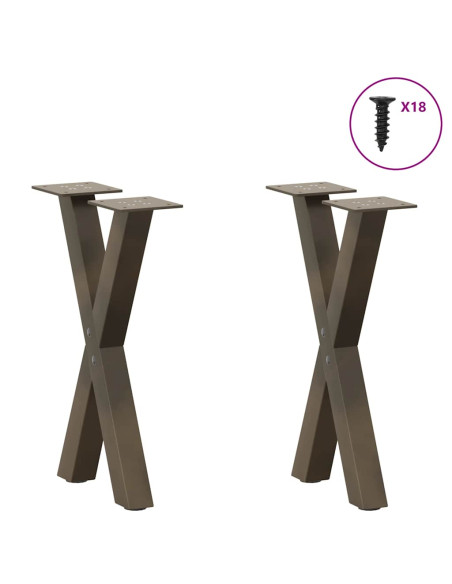 Gambe per Tavolino da Caffè a Forma di X 2 pz Acciaio Naturale 38x(42-43) cm Acciaio