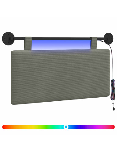 Testiera sospesa Con luce LED Grigio Chiaro Tessuto in Cords